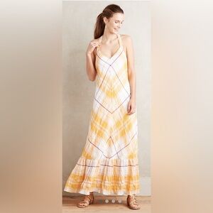 Holding Horses Vibrant yellow/Orange plaid flowy maxi dress size Large